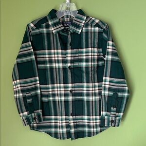 The Children's Place Green and White Plaid Button-Up Shirt